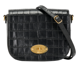 Croc-Embossed Small Darley Satchel, Leather, Black, MIT, DB, 3*